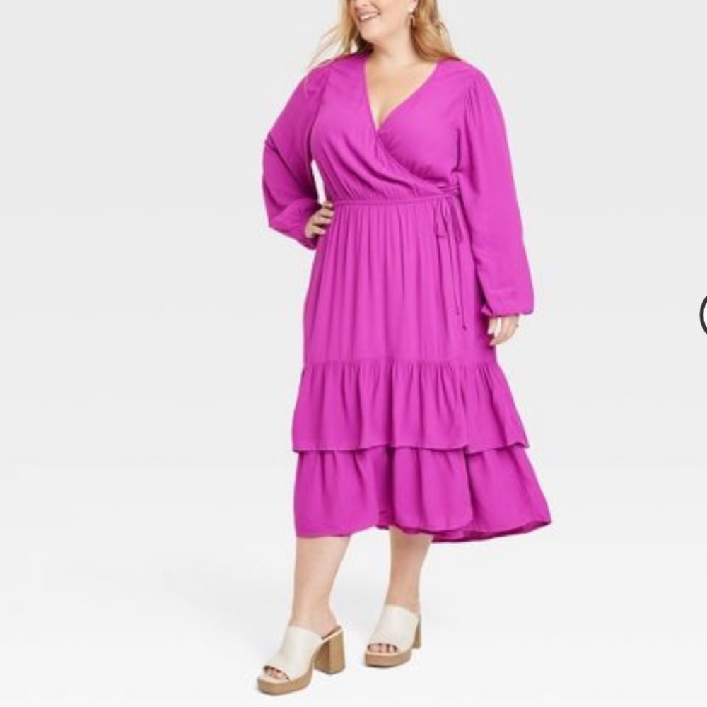 Knox Rose Purple Wrap Dress with Bishop Sleeves and Ruffles